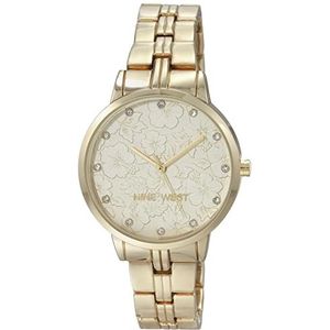 Nine West Vrouwen echt kristal geaccentueerd bloemen wijzerplaat armband horloge, Goud, armband