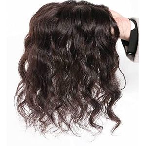 Menselijk Haar 5""x 5.5"" Zijde Basis Topper, Clip in Gratis Deel Topper Haarstukken voor Vrouwen met Haaruitval, Dunne Haar 7.9"" Zwart