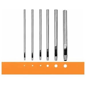 holle ponsset, Set ronde holle ponsen in verschillende maten for leerbewerking, rubber, kleding, staal, 6 stuks