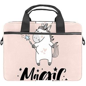 Roze Leuke Magische Eenhoorn Laptop Schouder Messenger Bag Crossbody Aktetas Messenger Sleeve voor 13 13.3 14.5 Inch Laptop Tablet Beschermen Tote Bag Case, Meerkleurig, 11x14.5x1.2in /28x36.8x3 cm