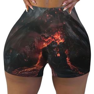 Jkkghll Vulkaan Print Workout Shorts Stijlvolle Fitness Training Zomer Workouts Gym Sessies Dagelijks Dragen, Zwart, S