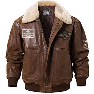FLAVOR Echt leren bomberjack voor heren met afneembare bontkraag (XL, Bruin)