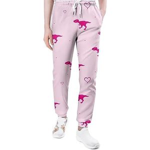 Roze Dinosaurus T Rex Joggingbroek voor Mannen Yoga Atletische Jogger Joggingbroek Trendy Lounge Jersey Broek 5XL