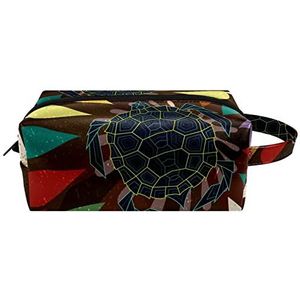 Make-uptas voor dames,lederen make-uptas,reistas voor make-uptas,kleurrijke kunst abstracte schildpad Afdrukken