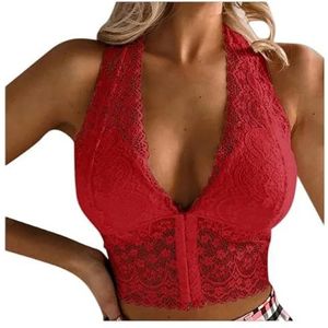 Camisole With Bra Pads Sexy Lingerie Underwear Women Lace Top Plus Size Push Up Bralette Deep V-Neck Wire Comfort Underwear-Red-L