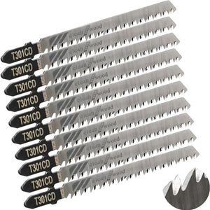 CESFONJER 10 stuks Jigsaw messen set met opbergbuis, geavanceerde T301CD, decoupeerzaagblad voor het snijden van hout, pvc en kunststof.