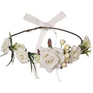 Foto rekwisieten verstelbaar lint bruiloft festival feest hoofddeksel bloem kroon voor vrouwen bloem hoofdband roos slinger (wit)