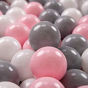 KiddyMoon 100 ∅ 7cm kinderballen speelballen voor ballenbad baby plastic ballen made in eu, wit/grijs/poederroze