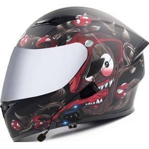 Omkeerbare Motorhelm Integraalmotorhelm Bluetooth-Helm Met Anticondens Ingebouwd Dubbel Vizier Met Microfoon DOT/ECE Goedgekeurd Voor Volwassen Mannen En Vrouwen Racing 5,XXXL(65-66CM)