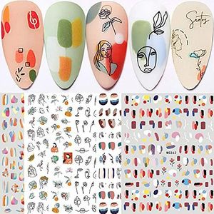 Nagelstickers met Abstracte Motieven, Bloemen en Gezichten, Set van 24 Vellen