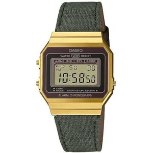 Casio Collectie Vintage Uniseks Digitaal Horloge met Stoffen Strap, Groen, RELOJ DIGITAL CASIO Vintage A700WEGL-3AEF 37 MM GOUD Y GROEN