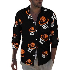 Basketbalhoepel heren button-down shirt met lange mouwen casual strandtops met zak normale pasvorm