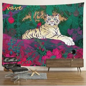 SEIBES Hippie psychedelisch tijgertapijt, wandtapijt, boho-kamerdecoratie, esthetische mysterieuze bloem, jungle, maan, landschap, bos tapijt, XL-230 x 150 cm