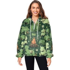 KAAVIYO Groene cartoon schattige neushoorn pluizige jas pullover hoodie capuchon zakken donzig fleece sweatshirt ronde hals truien hoodies voor meisjes vrouwen, Patroon, L