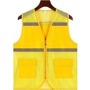 Kamizelki bezpieczeństwa, Veiligheidsvest for buitenwerk met hoge zichtbaarheid, reflecterende mesh-zakken, rits, veelkleurig, meerdere maten(Giallo,3XL)