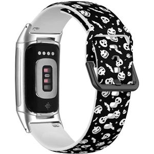RYANUKA Zachte sportband compatibel met Fitbit Charge 5 / Fitbit Charge 6 (Halloween Black Festive) siliconen armband accessoire, Siliconen, Geen edelsteen