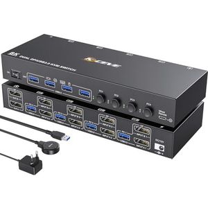 YOUTINGHDAV USB 3.0 DP KVM-Switch voor 2 Monitoren en 4 Computers - Dual Monitor DisplayPort met 4 Poorten en Bedrade Afstandsbediening