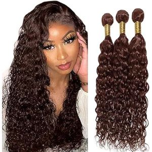 Tuheerst Water Wave Human Hair Bundles Blonde Real Hair Human Hair Extensions Sew in Hair Extension 3 Bundles #4 Chocolate Double Weft Remy Hair Low Shedding 28 28 28 Inch