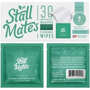 Stall Mates Wipes: Doorspoelbare, draagbare, milieuvriendelijke baddoekjes. (30 individueel verpakte doekjes)