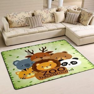 Vloerkleed 100 x 150 cm, schattige dierentuin beer vos panda koala woonkamer tapijt antislip flanellen mat tapijt decoratie gebied tapijten voor slaapkamer, slaapkamer, strand