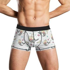 Grappige kat zeemeermin herenondergoed, ademende boxershort, zachte onderbroek, S