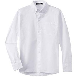 Spring&Gege Jongens uniform katoenen T-shirt met lange mouwen en knoopsluiting voor kinderen (3-14 jaar), Wit, 9-10 jaar