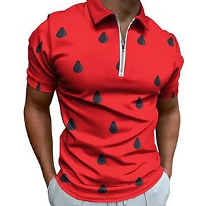 Rode watermeloen heren poloshirt met rits T-shirts casual korte mouwen golf top klassieke pasvorm tennis tee