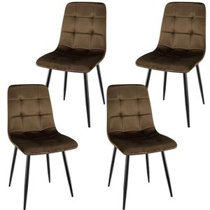 WAFTING Eetkamerstoelen, set van 4, gestoffeerde stoelen met hoge rugleuning, Nederlands fluwelen design, eettafelstoelen met metalen voet, voor eetkamer, woonkamer en ontvangstruimte, bruin