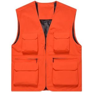 Pegsmio Outdoor Vest Voor Mannen Effen Kleur Grote Zak Ademend Vissen Vest, Oranje, XL