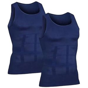 2 stuks compressieshirt for heren, mouwloos, afslankvest, tanktop, bodysuit, buikspieren, shapewear(Blue,3XL)