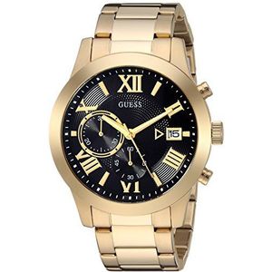 GUESS 45MM Roestvrij Staal Horloge, Goud-Toon/Zwart, NS, GUESS Heren roestvrij staal chronografische casual armband horloge