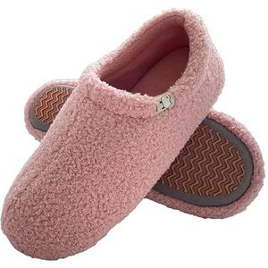 JadeRich Unisex Anti-Skid Fleece Slippers Gesloten Terug Effen Kleur Zachte Gezellige Warme Huis Schoenen voor Vrouwen Mannen, roze, 3.5/4.5 UK