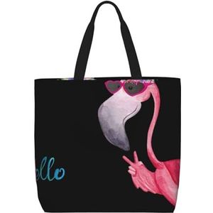 OdDdot Houtnerf Print Tote Bag, Hobo Bag Crossbody Tas Voor Vrouwen Grote Capaciteit Mama Tas Schoudertas, Hallo Bril Flamingo, Eén maat