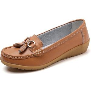 WDUDSUDUW Vrouwen Klassieke Lederen Loafers Casual Slip-On Boot Schoenen Comfortwalking Mocassins Zachte Zool Schoenen, B Lichtbruin, 41.5 EU