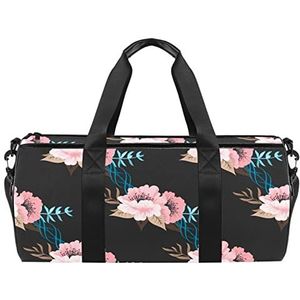 Sushi-patroon reistas sporttas met rugzak draagtas gymtas voor mannen en vrouwen, Bloemenpatroon, 45 x 23 x 23 cm / 17.7 x 9 x 9 inch