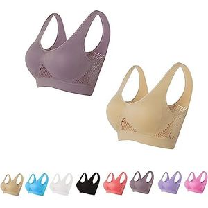 JOCCOS Ademende Cool Lift Up Air BH, Naadloze Draadloze Koeling Comfort Ademende BH met Verwijderbare Pads, Instant Lift Bra, Grijs+beige, M