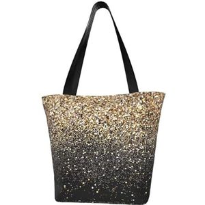 BeNtli Schoudertas, canvas draagtas grote tas vrouwen casual handtas herbruikbare boodschappentassen, gouden glitter zwarte gouden stippen, zoals afgebeeld, Eén maat
