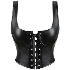 CMZYBBD Corset Women Corset Bustier Crop Top Lace-up Bandage Black Gothic Leather Cami Vest Black Corset-black-l