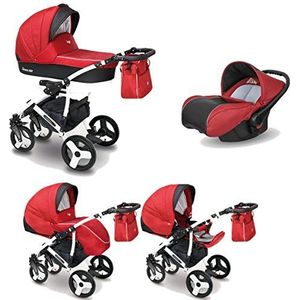 Kinderwagen, 2-in-1, 3-in-1, Isofix buggy, autostoel, gratis accessoires, CAR by ChillyKids Racing Red CAN-1 3-in-1 met babyzitje