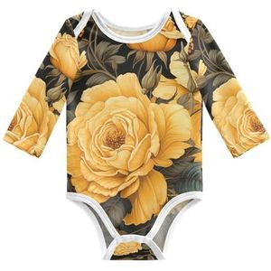 KAAVIYO Gele rozen kunstwerk baby body lange mouwen katoen bodysuit voor neutrale pasgeborenen 3-24 maanden, Patroon., 18 Maanden
