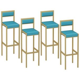 Barkrukken, 4-delige Set Barkrukken Met Rugleuning, Moderne Eenvoudige Barstoelen, Gouden Frame, Geschikt For Keuken, Lounge, Bar, Kantoor, Enz (Color : Blue, Size : 42x40x70cm)