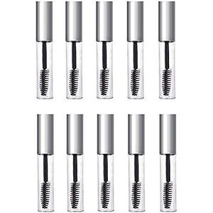 10 Stuks 10ml/0.35oz Lege Clear Plastic Wimper Tube Flessen-Hervulbare Mascara Container met Inner Plug en Zilveren Cap