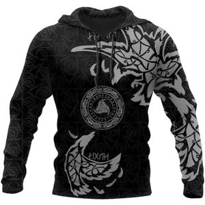 Viking Raven Totem Hoodie - Huginn en Muninn Tattoo Sweatshirt, Norse Mythologie Pullover voor Streetwear(5XL)