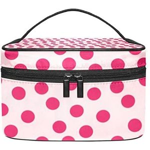 Make-up Organizer Bag, Reizen Make-up Tas Organizer Case Draagbare Cosmetische Tas voor Vrouwen en Meisjes Toiletartikelen Roze Polka Dot Roze Achtergrond, Meerkleurig, 22.5x15x13.8cm/8.9x5.9x5.4in