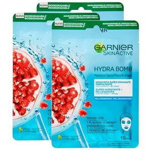 Garnier SkinActive Hydra Bomb Super hydraterend en verkwikkend gezichtsmasker van stof met granaatappel en hyaluronzuur – 3 wegwerpmaskers