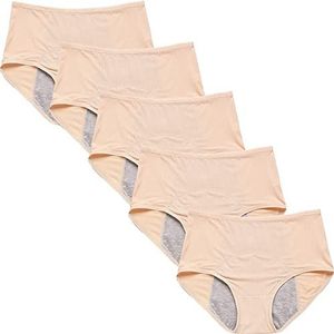 Vrouwen Hoge Taille Lekvrije menstruatieslipjes Zacht ondergoed Dames Slips Grote maten onderbroeken Fysiologische Broeken (Huid van 5 stuks,7XL)