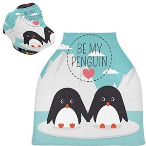 Ice Love Pinguïn Hart Baby Autostoelhoes Luifel Stretchy Nursing Covers Ademend Winddicht Winter Sjaal voor Baby Borstvoeding Jongens Meisjes