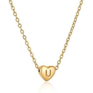 Dames 18K roestvrijstalen liefdesbrief ketting eenvoudig titanium staal perzik hart Engelse letter sleutelbeen ketting sieraden(Style:U)