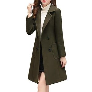 Sawmew Jas Vrouwen Kunstwol Trenchcoat Jas Klassieke Winddichte Jas Elegante Lange Mouwen Faux Wollen Jas Slim Fit Overjas Herfst Winterjas (Color : Green, Size : M)