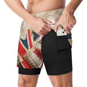 Retro Britse Pop Gitaar Grappige Zwembroek Met Compressie Liner & Pocket Voor Mannen Board Zwemmen Sport Shorts
